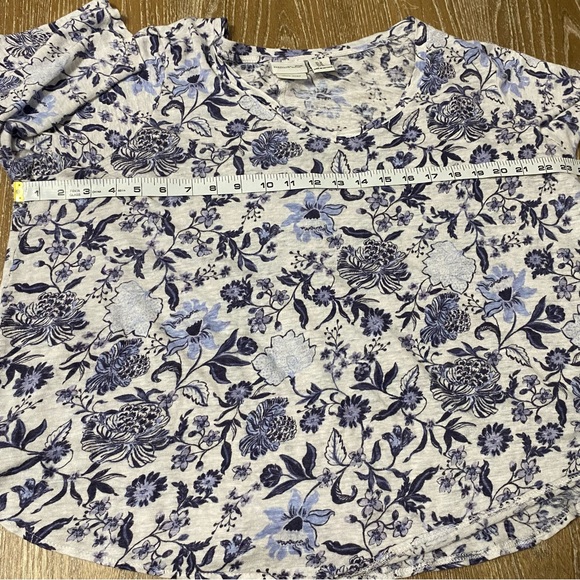 Rachel Zoe 100% Linen Blue Floral Boho Top Womens Size 1X V-neck 3/4 Sleeve - Picture 8 of 9